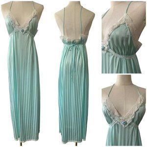 Vintage Nylon Nightgown‎ Long Slip Dress Tiffany Blue Silky Lingerie USA Large